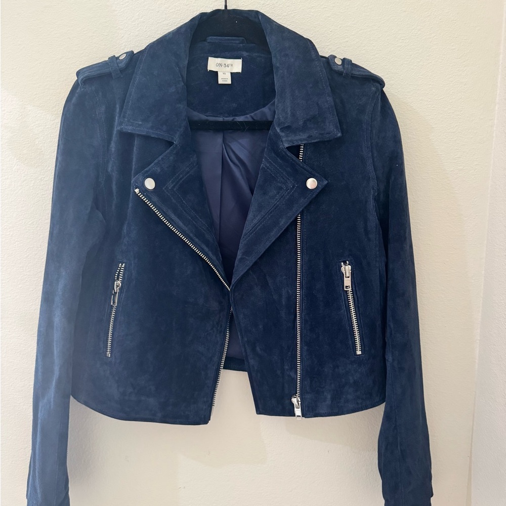 On 34th Blue Leather Motorcycle Jacket